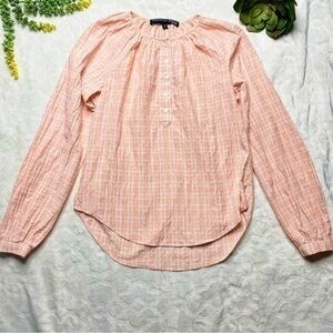 Veronica Beard Long Sleeve Crinkle Arga Blouse in Pink White Plaid Size Medium